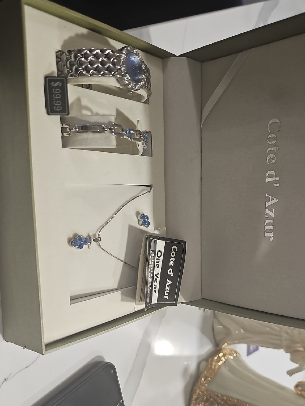 Cote d'Azur Blue Stone Bracelet Set - Silver Tone